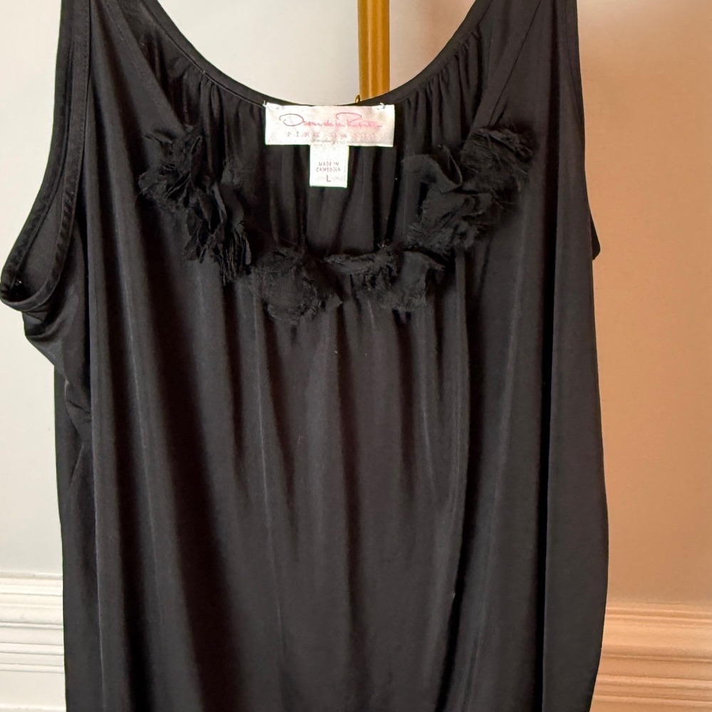 Oscar de la Renta Pink Label Black Ruffle Neck Camisole Top Large Sleeveless
